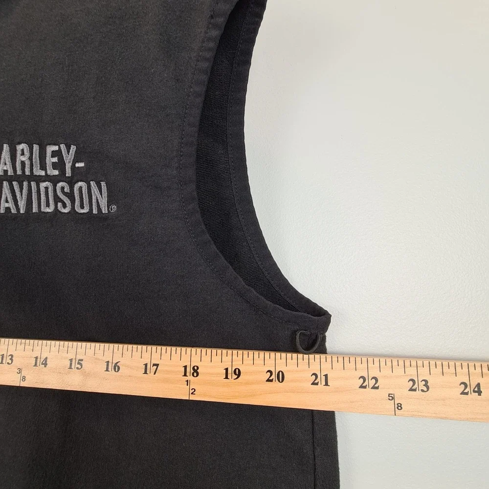 Harley Davidson‎ Womens Black Sleeveless Full Zip Hoodie Vest Size Medium Logo